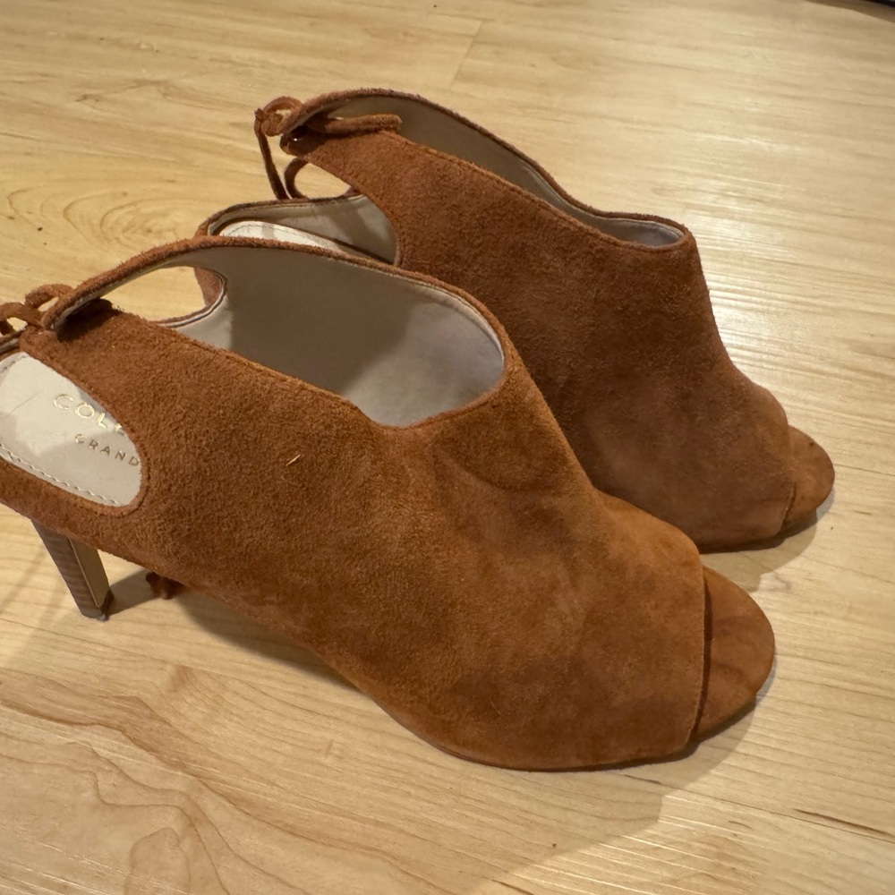 Cole Haan Brown Suede Peep-Toe Heels